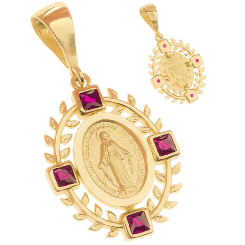 Zlatý přívěsek Zázračná medailka - tmavě růžové zirkony ve tvaru čtverce | Argento.cz