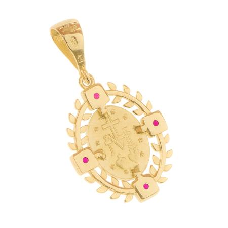 Zlatý přívěsek Zázračná medailka - tmavě růžové zirkony ve tvaru čtverce | Argento.cz