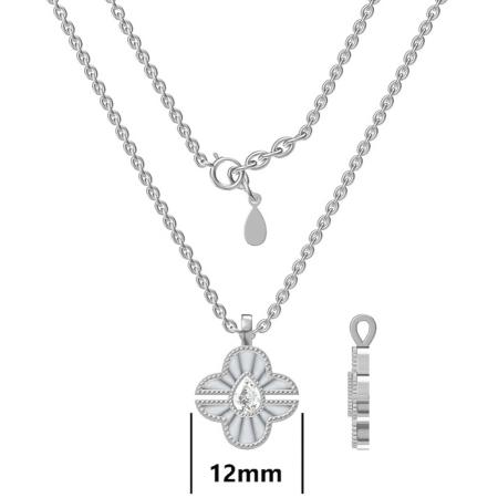 Stříbrný náhrdelník - čtyřlístek, perleť, čirý zirkon ve tvaru slzy, délka 43 až 46 cm | Argento.cz