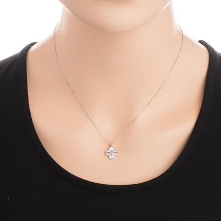 Stříbrný náhrdelník - čtyřlístek, perleť, čirý zirkon ve tvaru slzy, délka 43 až 46 cm | Argento.cz