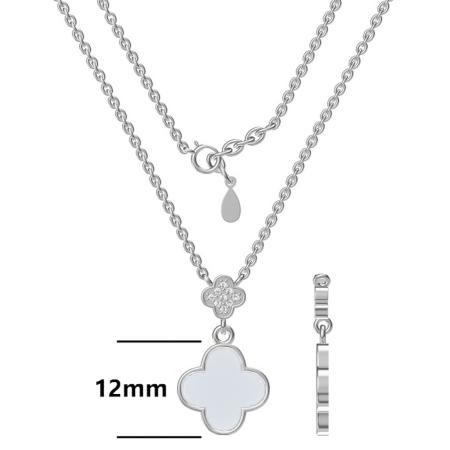 Stříbrný náhrdelník - čtyřlístek, perleť, čiré kulaté zirkony, délka 43 až 46 cm | Argento.cz