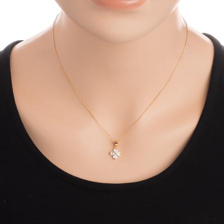 Pozlacený stříbrný náhrdelník - čtyřlístek, čiré zirkony ve tvaru srdíčka, délka 43 až 46 cm | Argento.cz