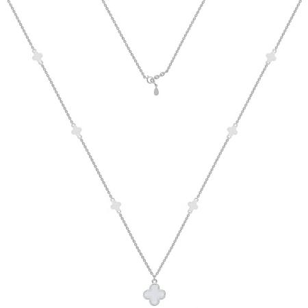 Stříbrný náhrdelník - čtyřlístek, perleť, délka 43 až 46 cm | Argento.cz