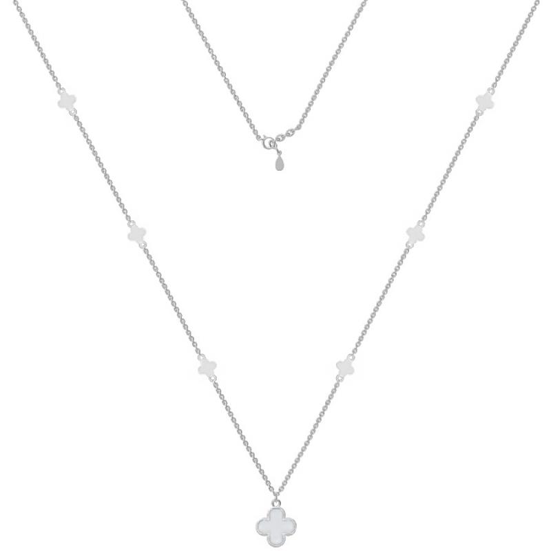 Stříbrný náhrdelník - čtyřlístek, perleť, délka 43 až 46 cm | Argento.cz