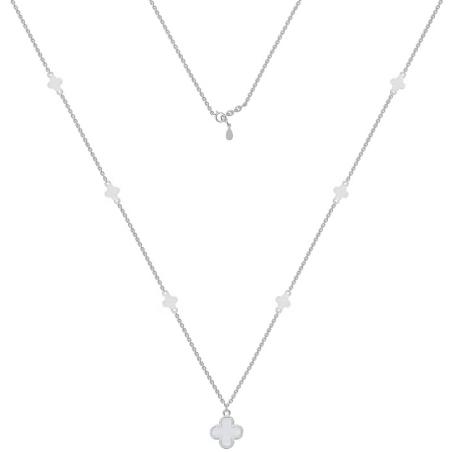 Stříbrný náhrdelník - čtyřlístek, perleť, délka 43 až 46 cm | Argento.cz