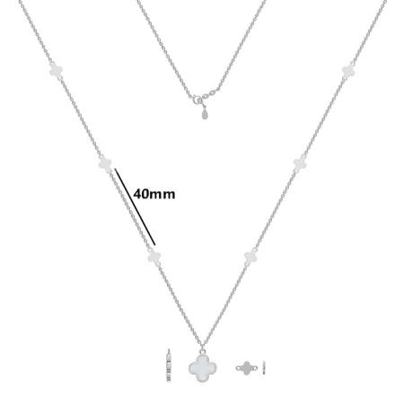 Stříbrný náhrdelník - čtyřlístek, perleť, délka 43 až 46 cm | Argento.cz