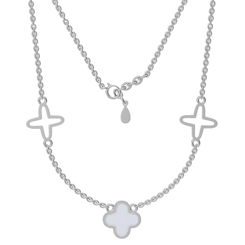 Stříbrný náhrdelník - čtyřlístek, perleť, délka 43 až 46 cm | Argento.cz