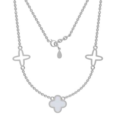 Stříbrný náhrdelník - čtyřlístek, perleť, délka 43 až 46 cm | Argento.cz