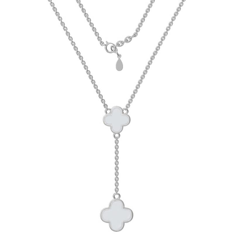 Stříbrný náhrdelník - čtyřlístek, perleť, délka 43 až 46 cm | Argento.cz