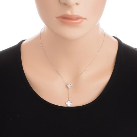 Stříbrný náhrdelník - čtyřlístek, perleť, délka 43 až 46 cm | Argento.cz