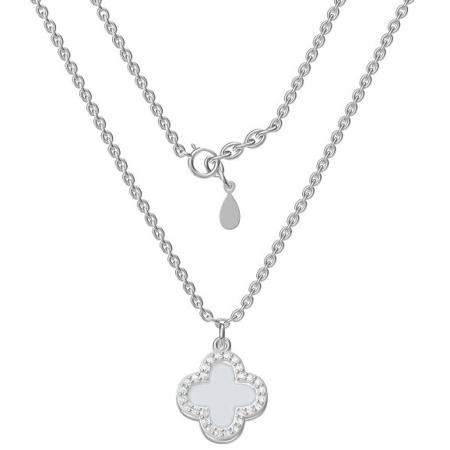 Stříbrný náhrdelník - čtyřlístek, perleť, délka 43 až 46 cm | Argento.cz