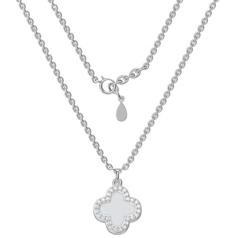 Stříbrný náhrdelník - čtyřlístek, perleť, délka 43 až 46 cm | Argento.cz