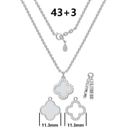 Stříbrný náhrdelník - čtyřlístek, perleť, délka 43 až 46 cm | Argento.cz