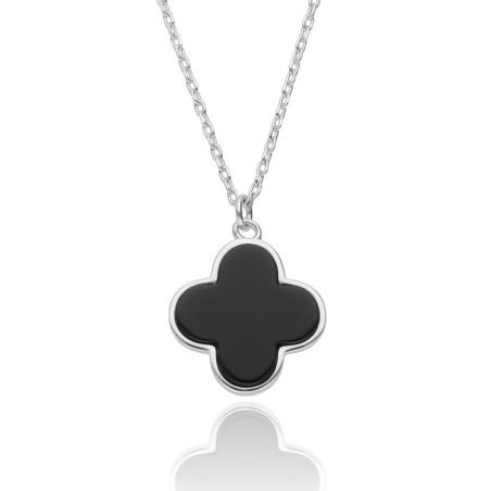 Stříbrný náhrdelník - čtyřlístek, syntetický kámen černý onyx, délka 43 až 46 cm | Argento.cz