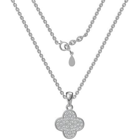 Stříbrný náhrdelník - čtyřlístek, čiré kulaté zirkony, délka 43 až 46 cm | Argento.cz