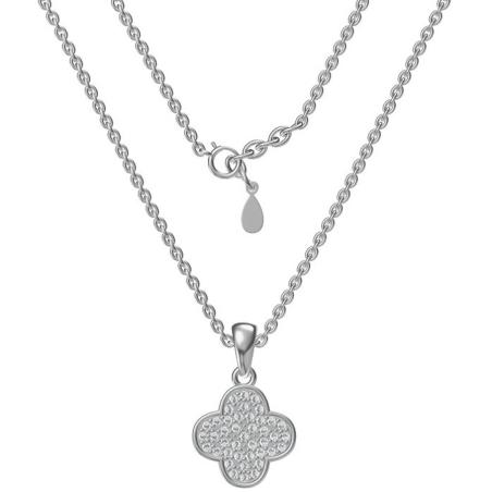Stříbrný náhrdelník - čtyřlístek, čiré kulaté zirkony, délka 43 až 46 cm | Argento.cz