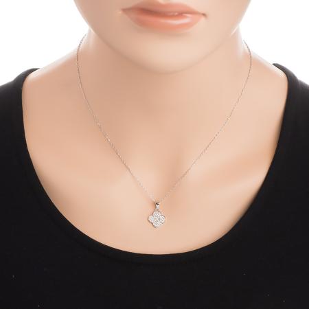 Stříbrný náhrdelník - čtyřlístek, čiré kulaté zirkony, délka 43 až 46 cm | Argento.cz