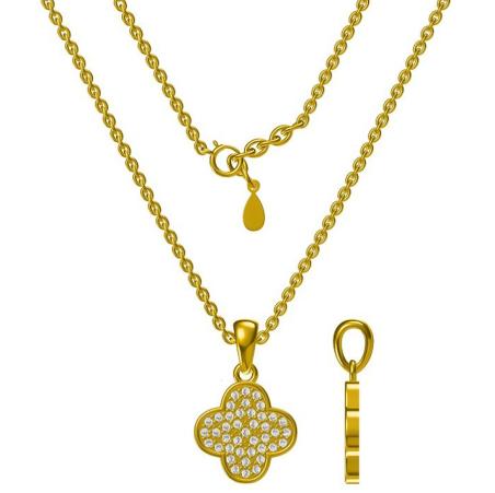 Stříbrný náhrdelník - čtyřlístek, čiré kulaté zirkony, délka 43 až 46 cm | Argento.cz