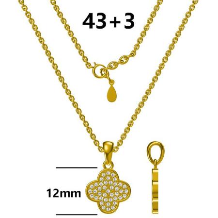 Stříbrný náhrdelník - čtyřlístek, čiré kulaté zirkony, délka 43 až 46 cm | Argento.cz