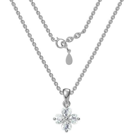 Stříbrný náhrdelník - čtyřlístek, čiré zirkony ve tvaru srdíčka, délka 43 až 46 cm | Argento.cz
