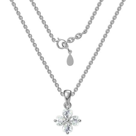 Stříbrný náhrdelník - čtyřlístek, čiré zirkony ve tvaru srdíčka, délka 43 až 46 cm | Argento.cz