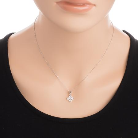 Stříbrný náhrdelník - čtyřlístek, čiré zirkony ve tvaru srdíčka, délka 43 až 46 cm | Argento.cz