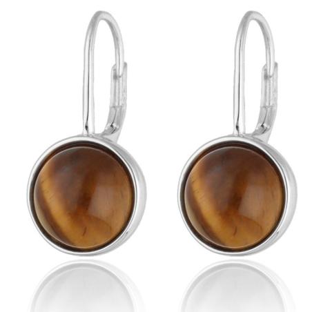Stříbrné náušnice - přírodní kámen tygří oko | Argento.cz