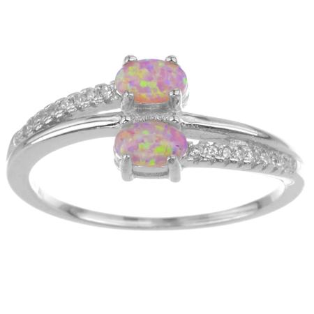 Stříbrný prsten - oválné syntetické opály, čiré kulaté zirkony | Argento.cz