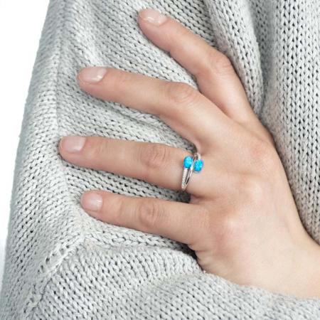 Stříbrný prsten - modré oválné syntetické opály, čiré kulaté zirkony | Argento.cz