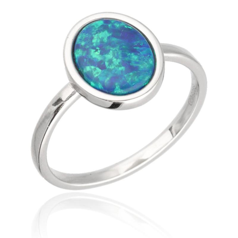 Stříbrný prsten - zelený oválný syntetický opál | Argento.cz
