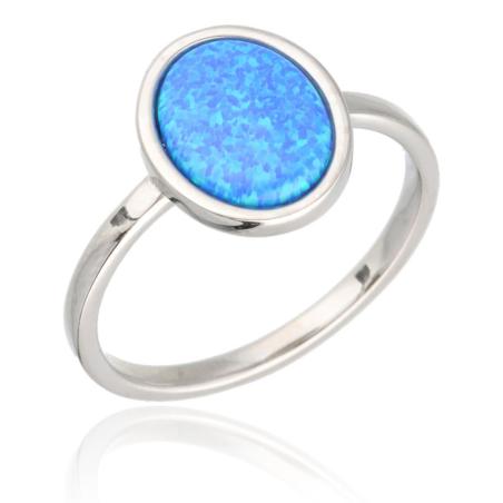 Stříbrný prsten - modrý oválný syntetický opál | Argento.cz
