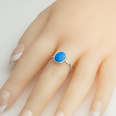 Stříbrný prsten - modrý oválný syntetický opál | Argento.cz