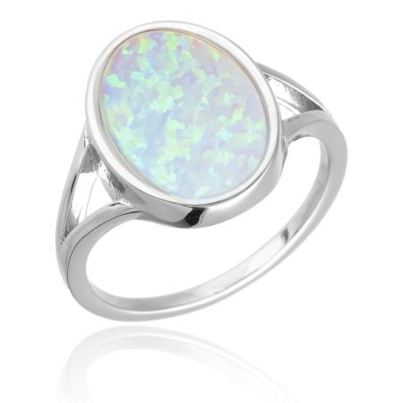 Stříbrný prsten - bílý oválný syntetický opál | Argento.cz