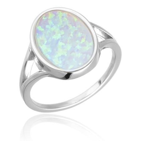 Stříbrný prsten - bílý oválný syntetický opál | Argento.cz