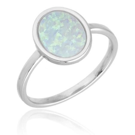 Stříbrný prsten - bílý oválný syntetický opál | Argento.cz