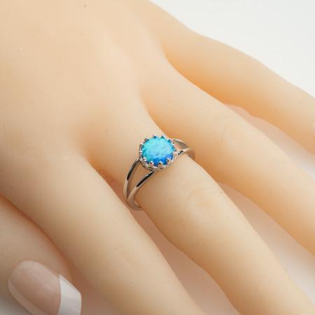 Stříbrný prsten - modrý kulatý syntetický opál | Argento.cz
