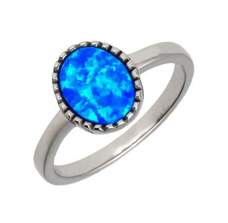 Stříbrný prsten - modrý oválný syntetický opál | Argento.cz