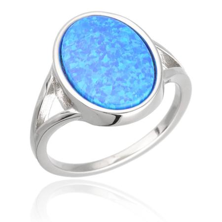 Stříbrný prsten - modrý oválný syntetický opál | Argento.cz