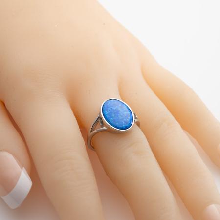 Stříbrný prsten - modrý oválný syntetický opál | Argento.cz