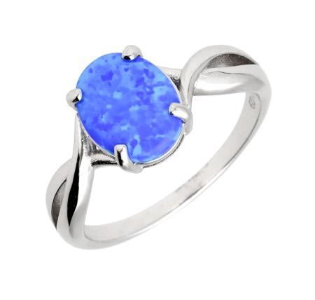 Stříbrný prsten - modrý oválný syntetický opál | Argento.cz