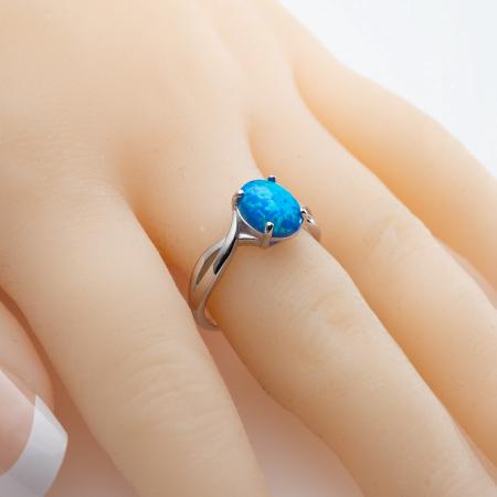 Stříbrný prsten - modrý oválný syntetický opál | Argento.cz