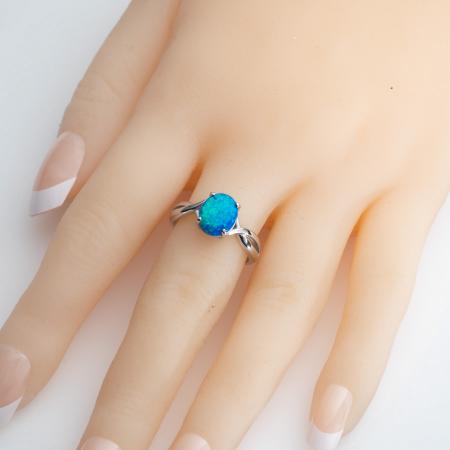 Stříbrný prsten - modrý oválný syntetický opál | Argento.cz