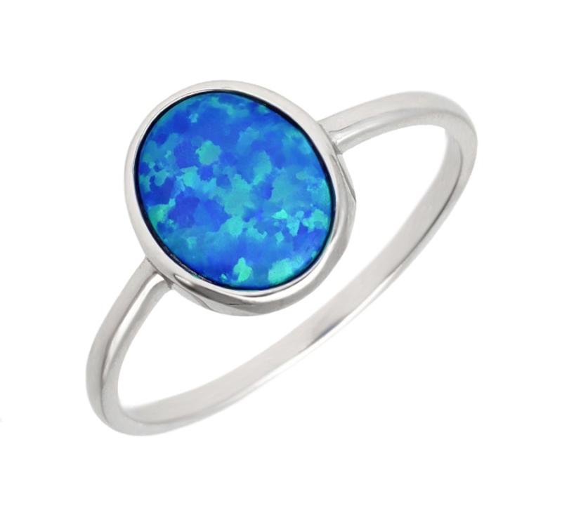 Stříbrný prsten - modrý oválný syntetický opál | Argento.cz