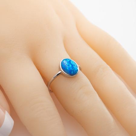 Stříbrný prsten - modrý oválný syntetický opál | Argento.cz