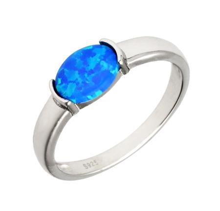 Stříbrný prsten - modrý oválný syntetický opál | Argento.cz
