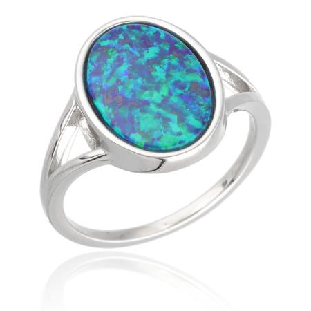 Stříbrný prsten - zelený oválný syntetický opál | Argento.cz