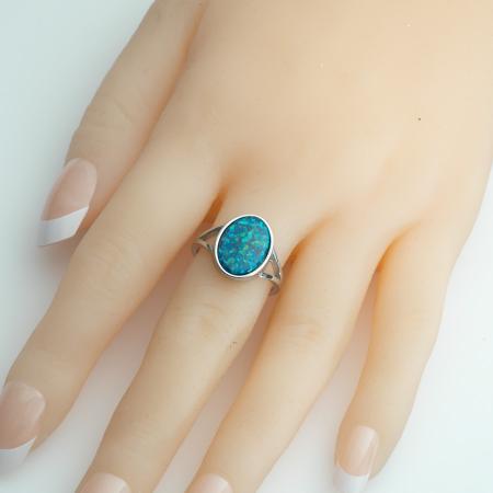 Stříbrný prsten - zelený oválný syntetický opál | Argento.cz