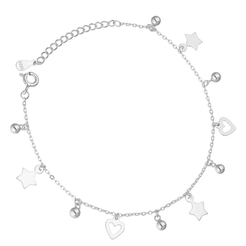 Stříbrný náramek - srdíčka, kulky, hvězdičky, délka 17 až 19 cm | Argento.cz