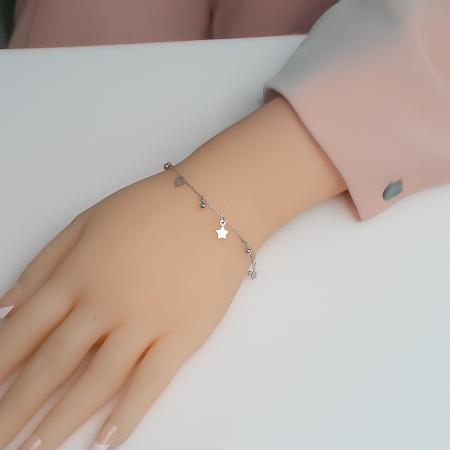 Stříbrný náramek - srdíčka, kulky, hvězdičky, délka 17 až 19 cm | Argento.cz