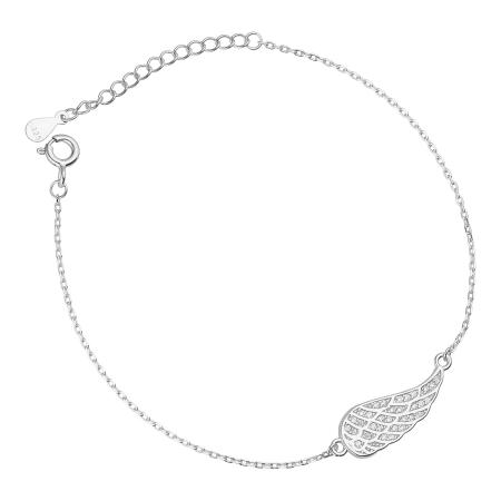 Stříbrný náramek - andělské křídlo, vzor Rolo, čiré kulaté zirkony, délka 16 až 19 cm | Argento.cz